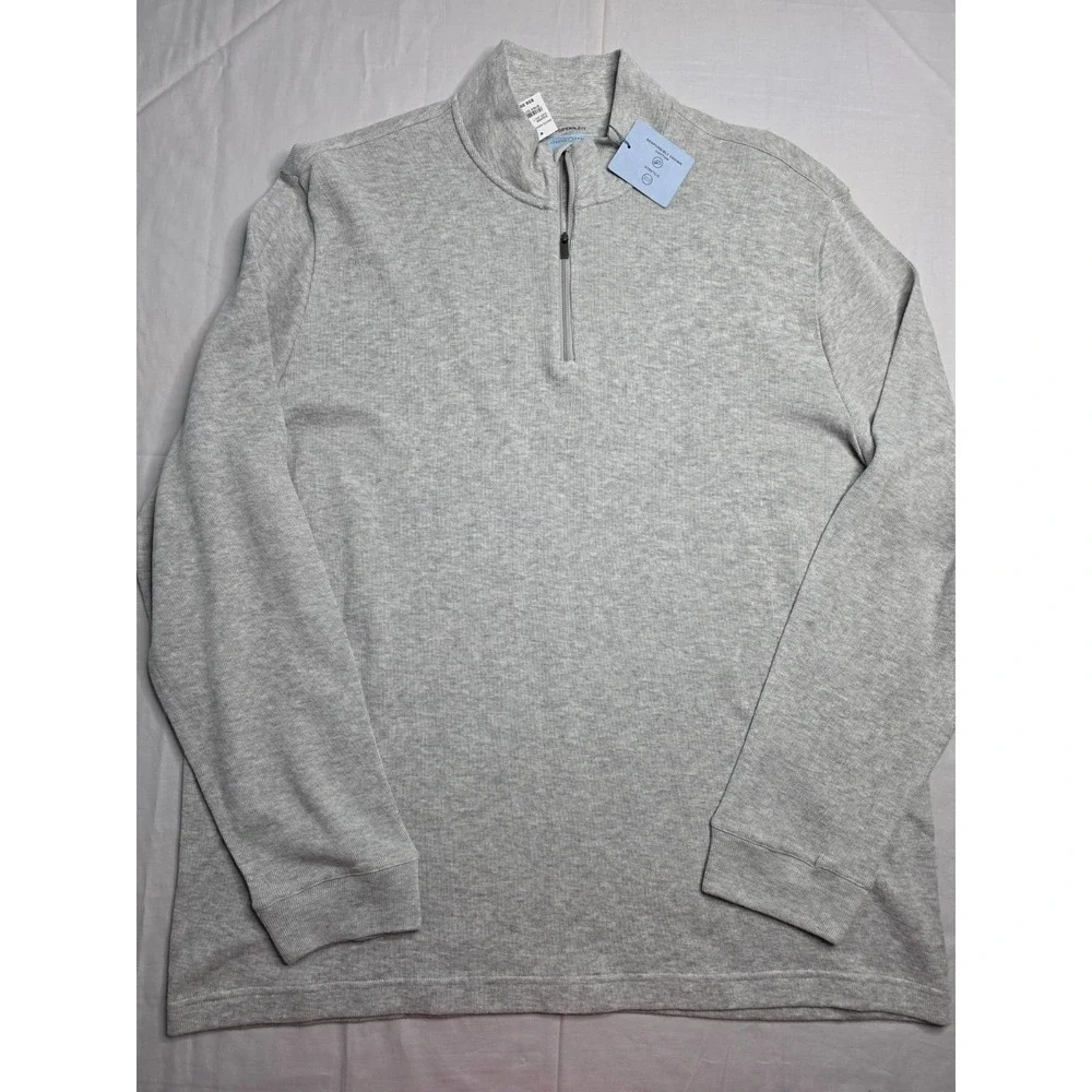 Joseph Abboud Sweater Men's 2XL Tall Gray Knitted Mock Neck Quarter Zip Winter